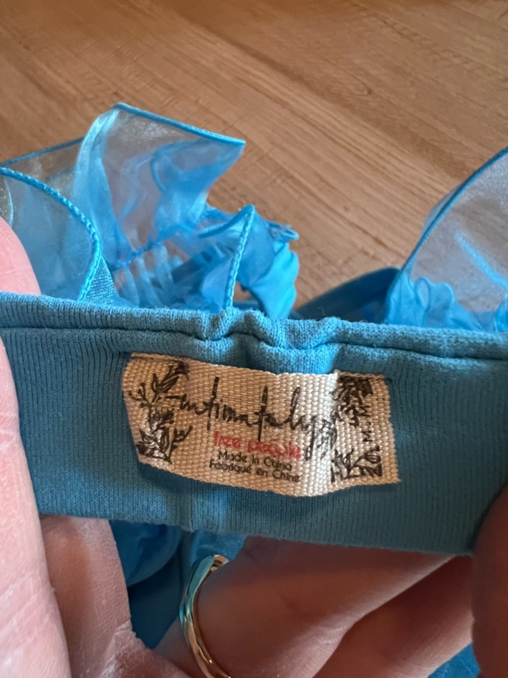 Free People “House Party” Organza Ruffle Crop Top Parrot Blue Size S/XS - Picture 5 of 6
